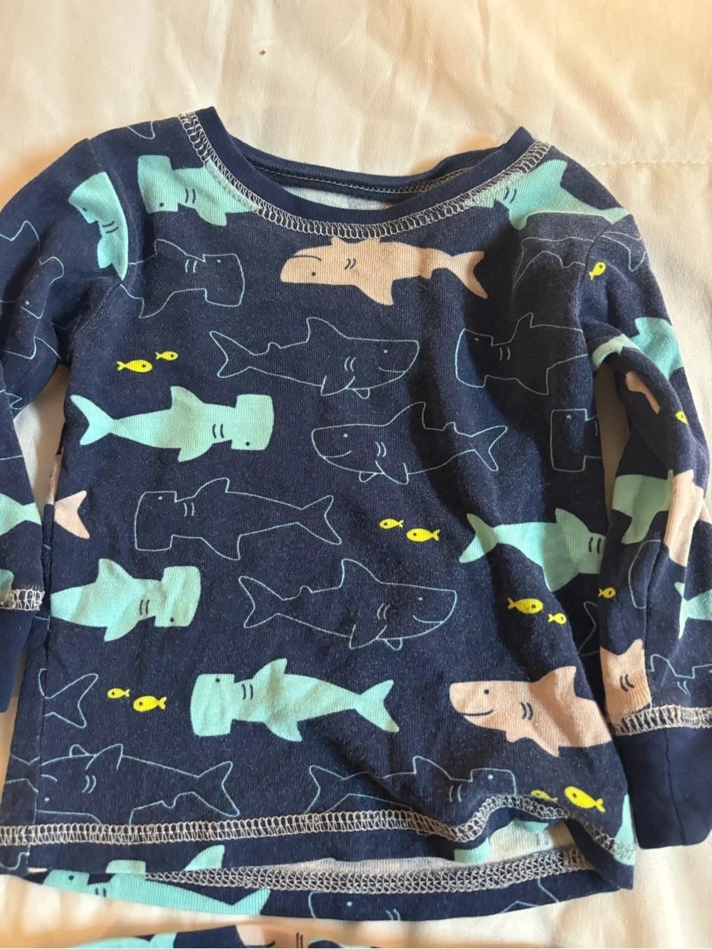 Kids Navy Shark Print Pajama Set - Blue/Teal 2 piece shirt & pants 12 months